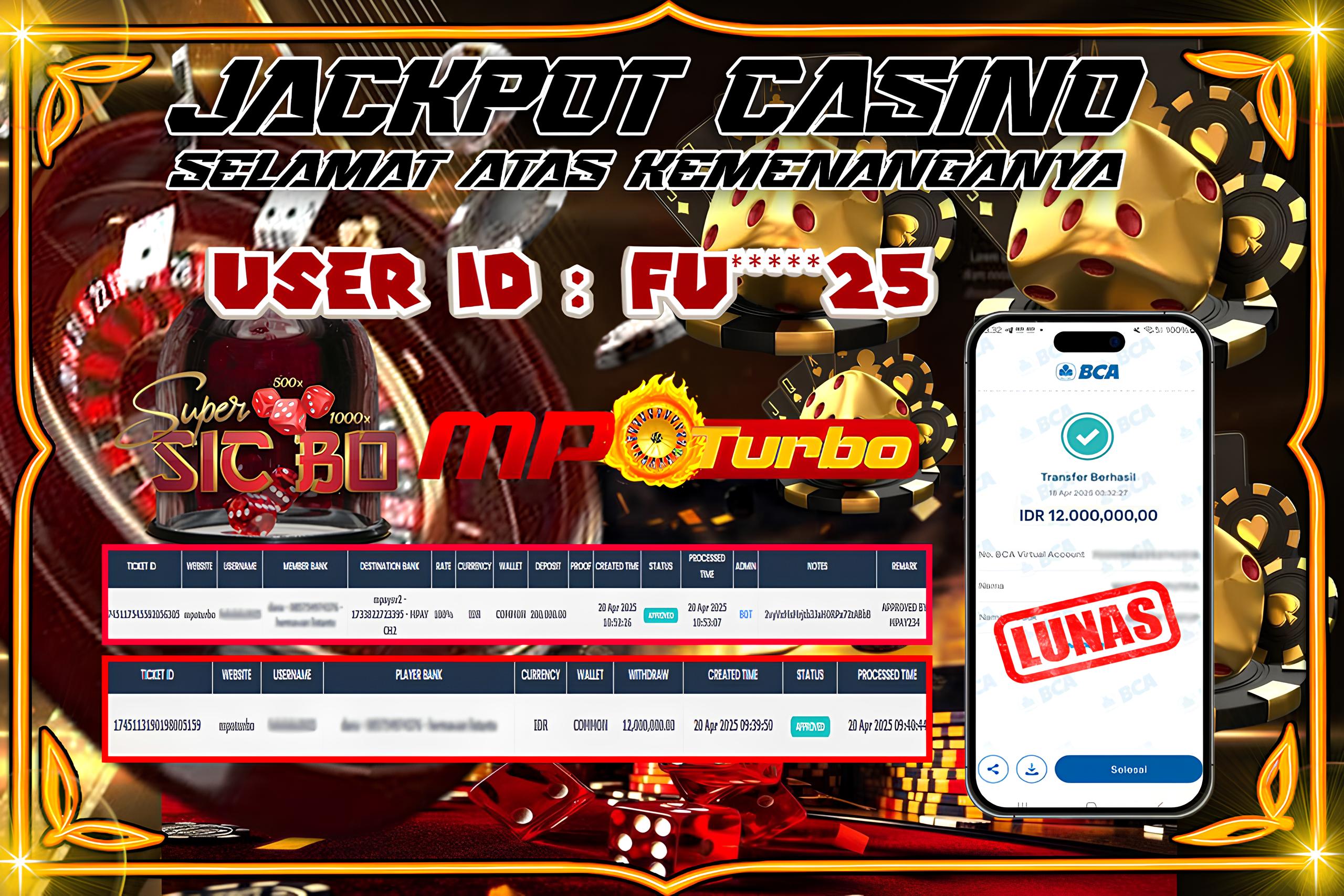 MPOTURBO JACKPOT CASINO Super Sic Bo Rp12,000.000.00,- LUNAS